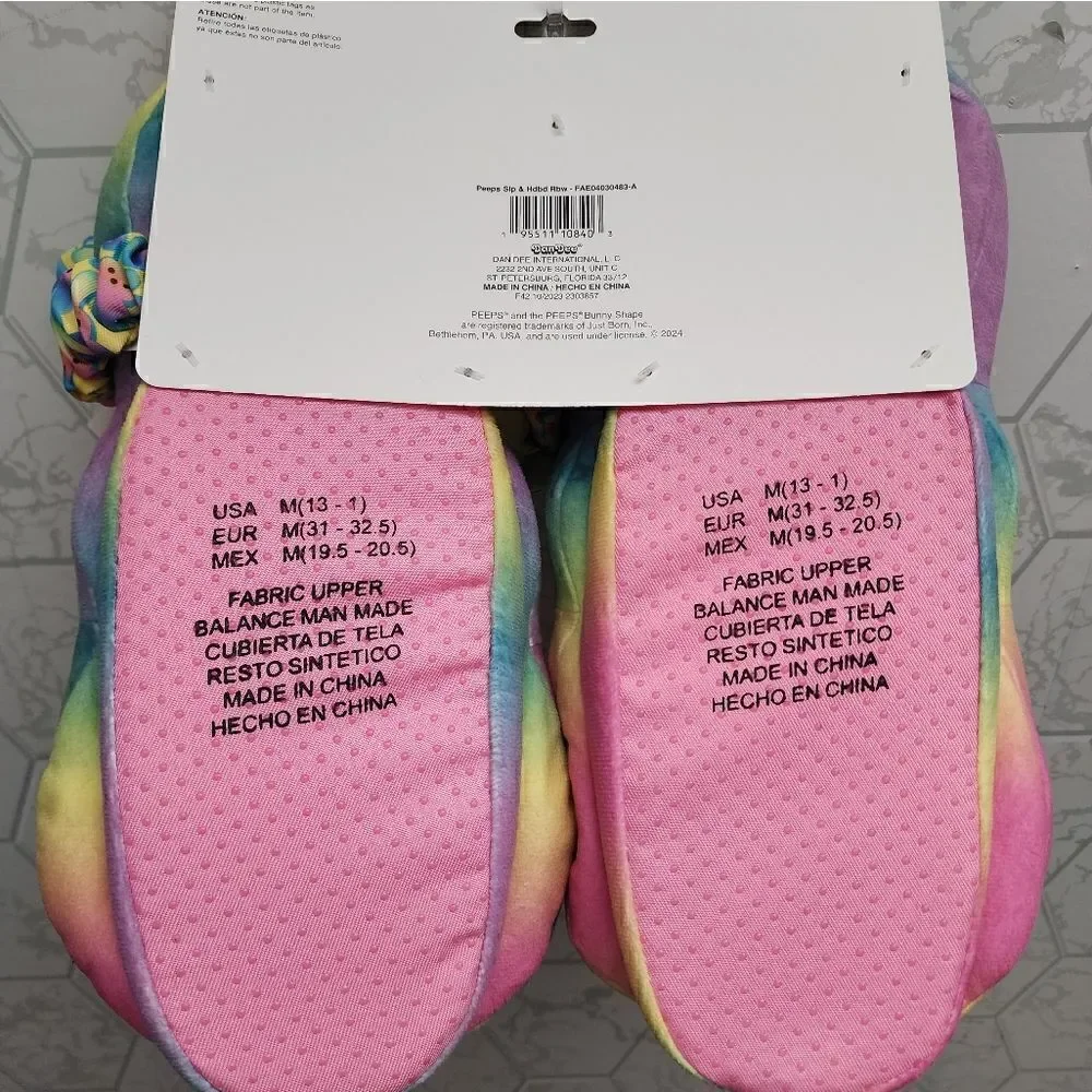 New Kids Easter Peeps Plush Bunny Rainbow Slippers, Size M 13-1